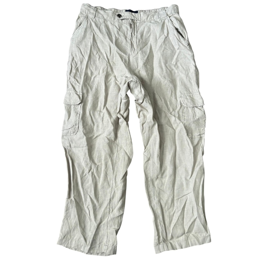 Rachel‎ Roy 100% Linen Cargo Pants Size Large Beige Summer Lightweight